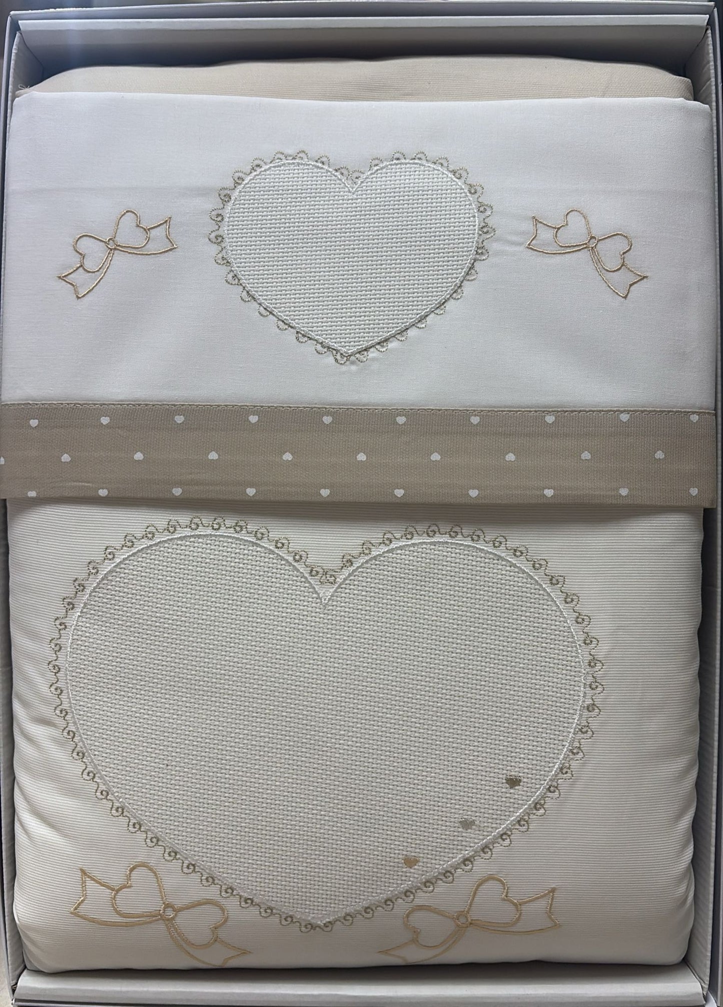 Set 4 Pezzi Coordinato Culla 100% Cotone con Cuore Ricamato – Ornella