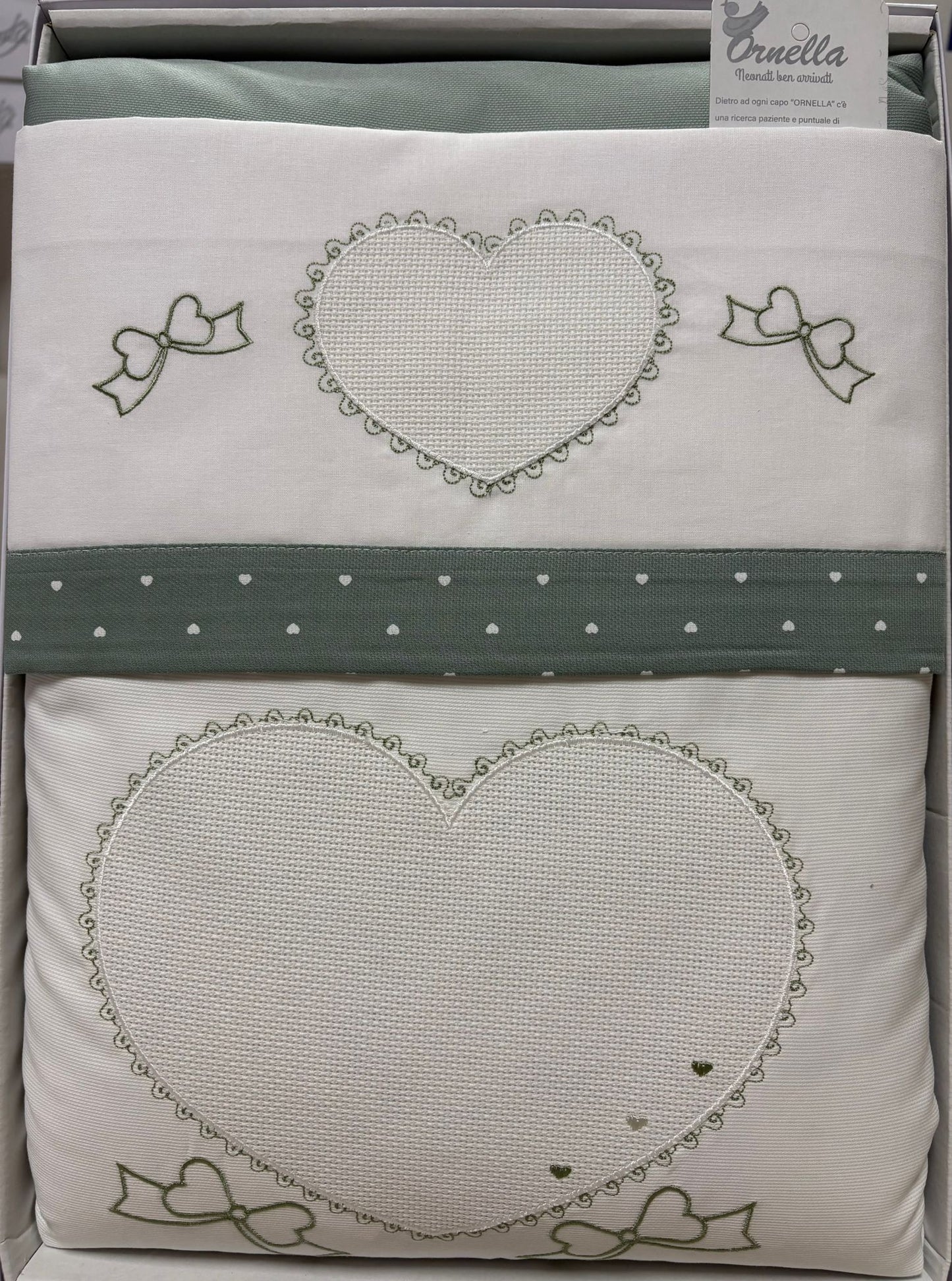 Set 4 Pezzi Coordinato Culla 100% Cotone con Cuore Ricamato – Ornella