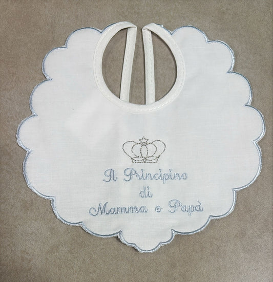 Bavaglino Ricamato "Il Principino di Mamma e Papà" / "La Principessa di Mamma e Papà" in 100% Cotone – Ornella B060