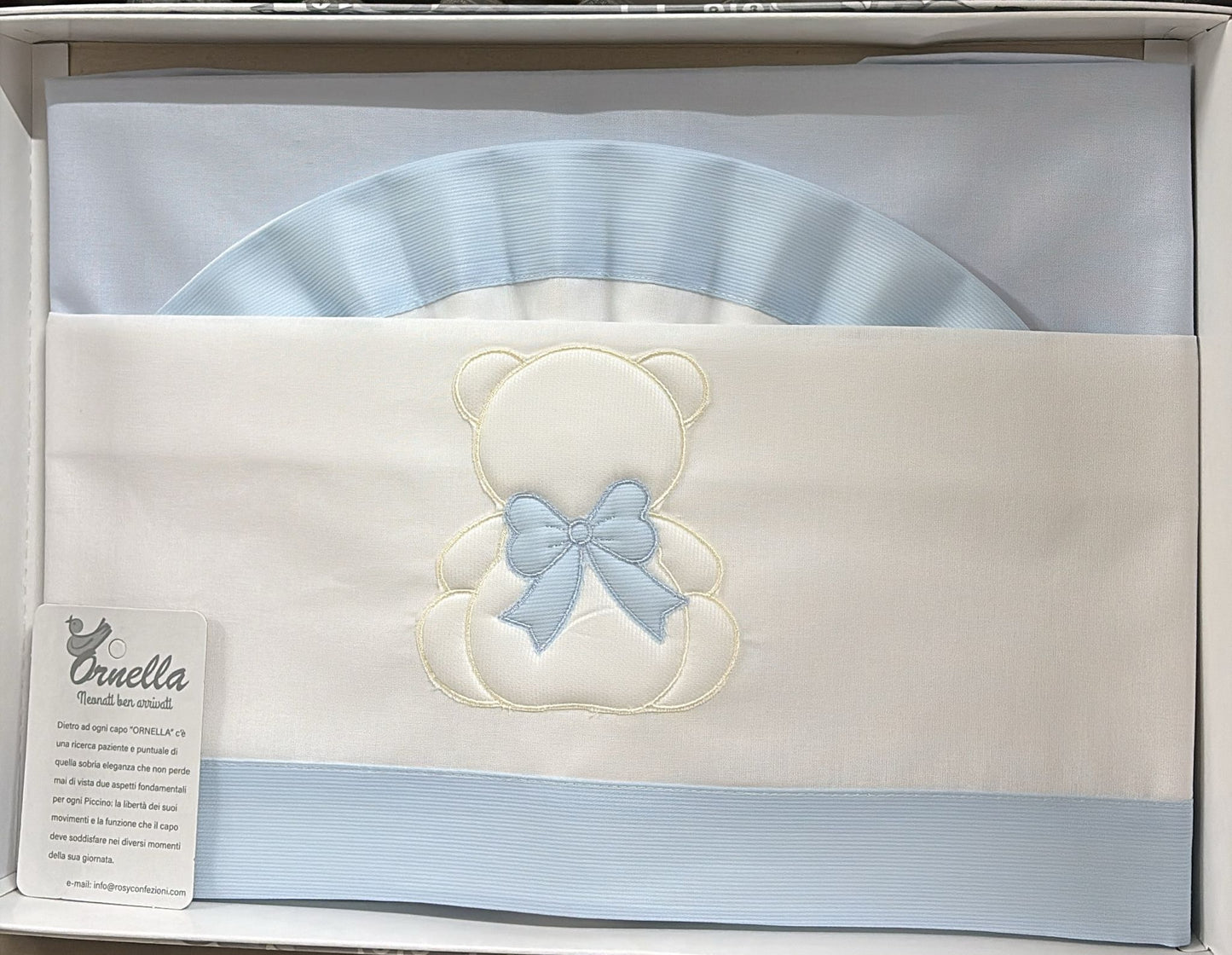 Lenzuolino Culla 100% Cotone con Orsetto Ricamato Ornella – 90x120 cm