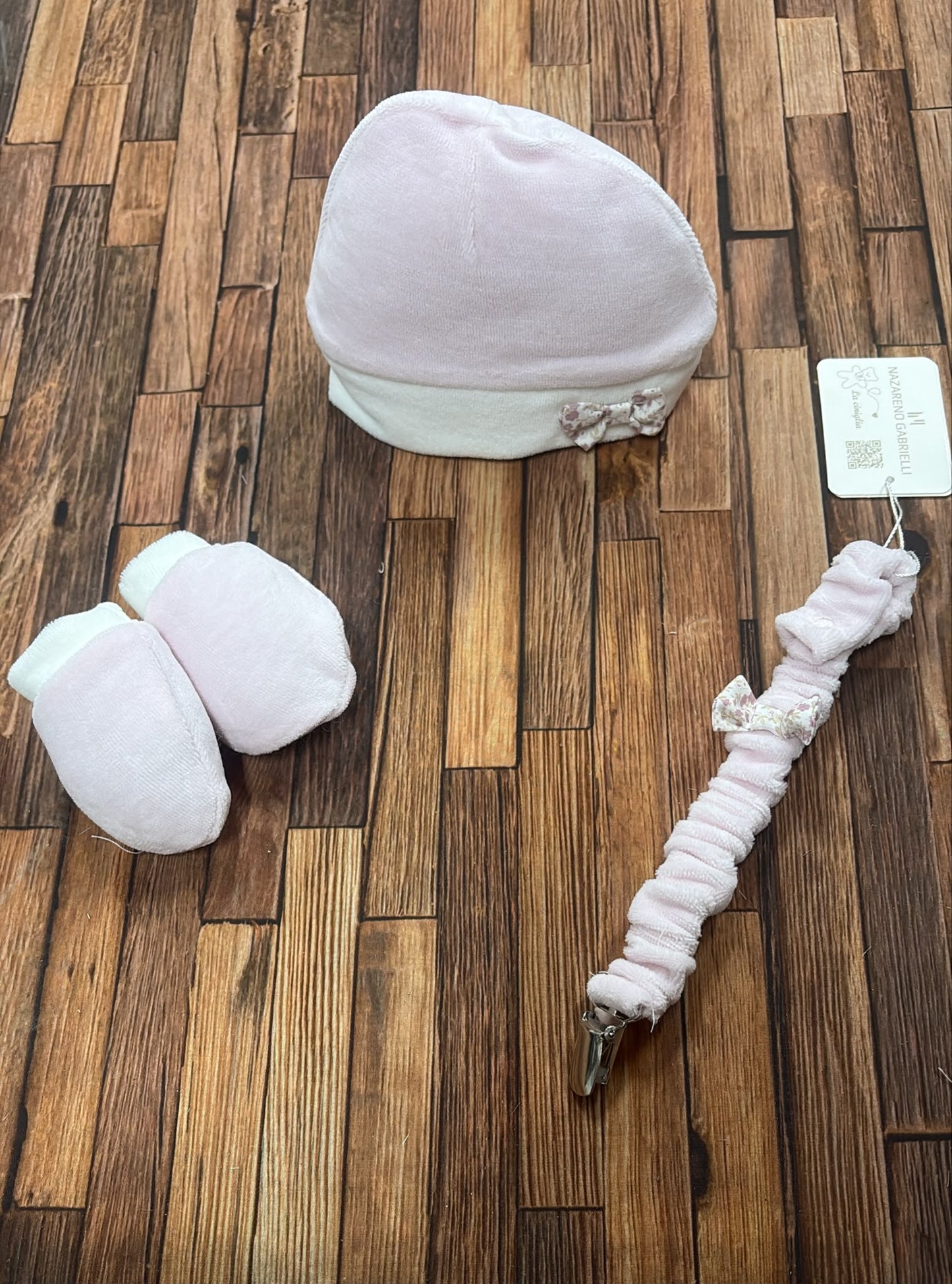 Set 3 Pezzi Neonato Nazareno Gabrielli in Ciniglia – Cappellino, Muffolette e Portaciuccio