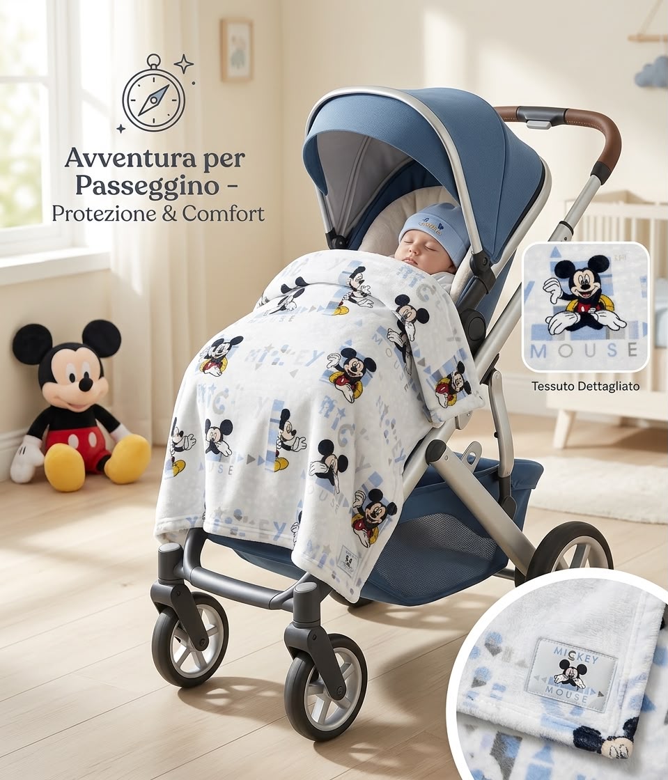 Plaid in Pile Topolino – Bianco/Azzurrino e Cielo
