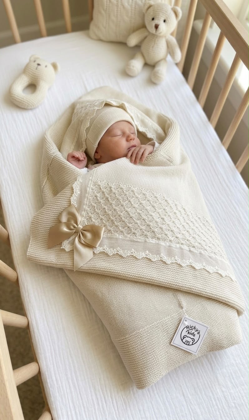 Scialle Mod Lana in Maglia con Fiocco e Pizzo