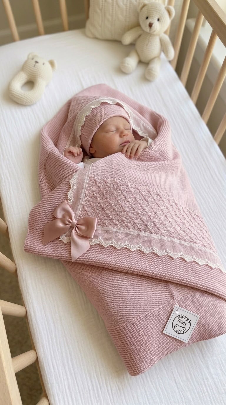 Scialle Mod Lana in Maglia con Fiocco e Pizzo