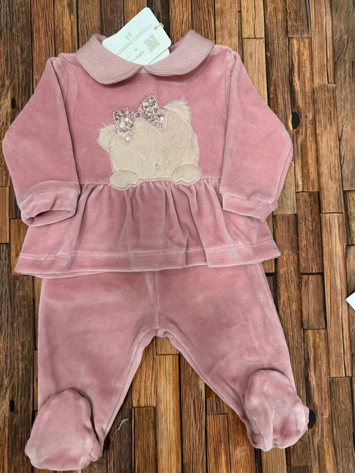 Completino Neonata in Ciniglia Nazareno Gabrielli con Orsetto – Art. NG2220