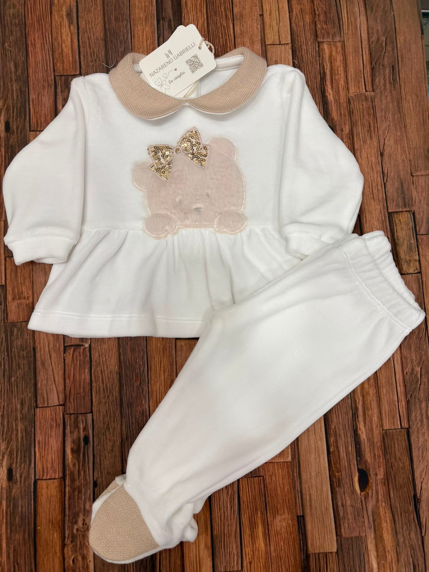 Completino Neonata in Ciniglia Nazareno Gabrielli con Orsetto – Art. NG2220