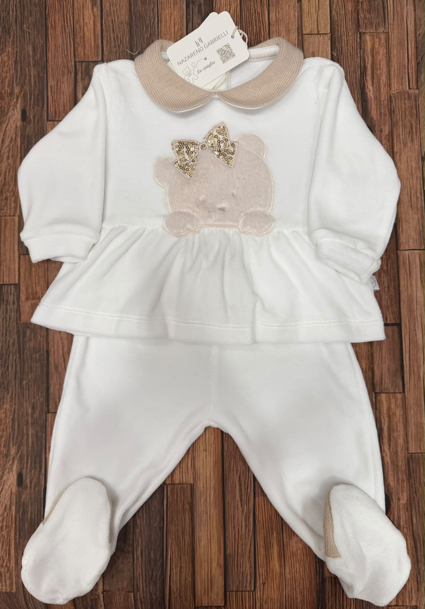 Completino Neonata in Ciniglia Nazareno Gabrielli con Orsetto – Art. NG2220