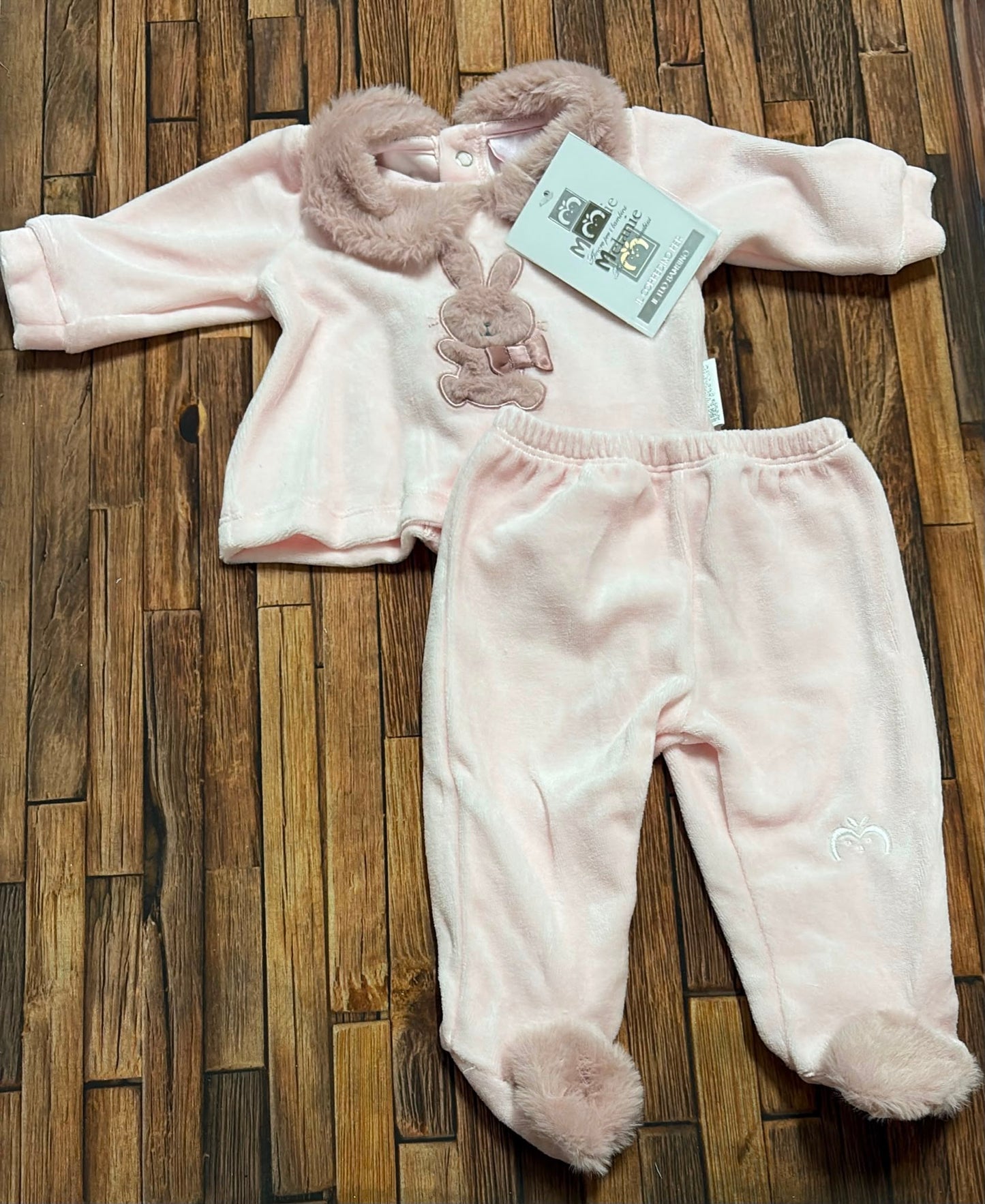 Spezzato in ciniglia neonata con fiocco e fantasia floreale Melanie SC111