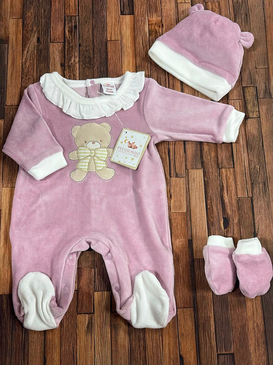 Set Tutina in Ciniglia con Cappellino e Muffole Preziosini PRXS506/2F