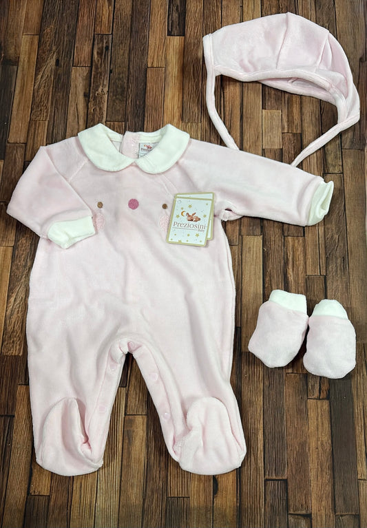 Set Tutina in Ciniglia con Cappellino e Muffole Preziosini PRXS506/1F