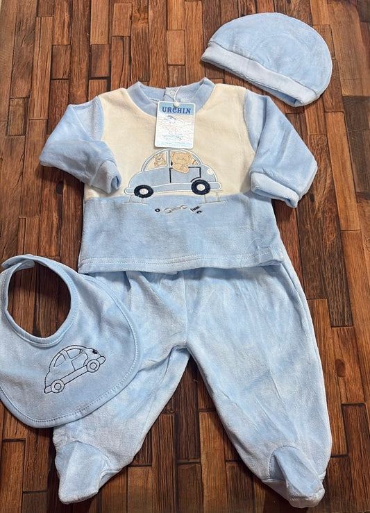Tutina in Ciniglia Neonato con Bavetta e Cappellino