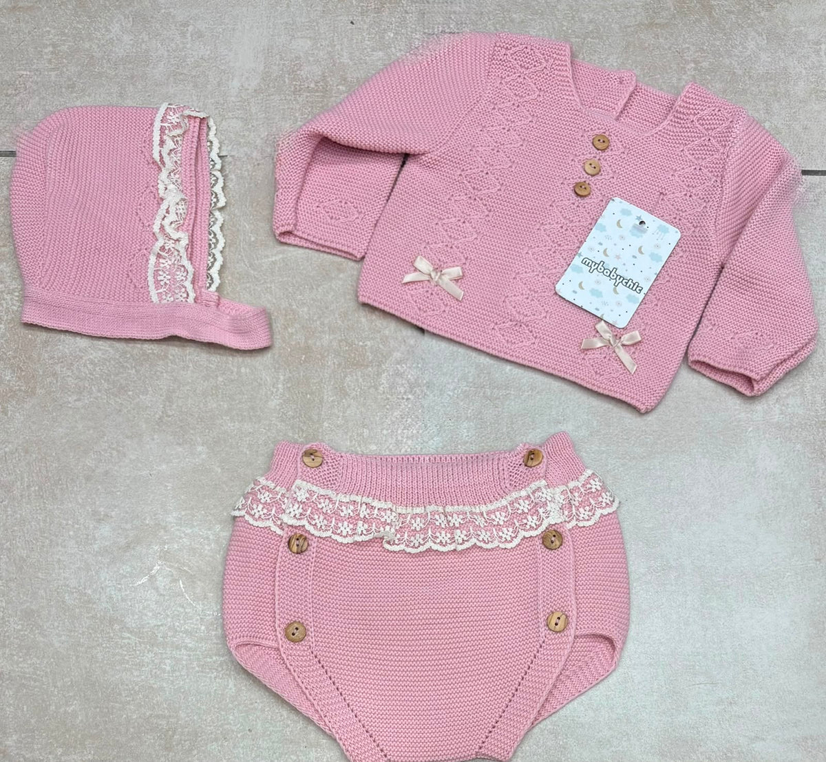 Completo 3 Pezzi Neonata in Maglia My Baby Chic – Art. 2478