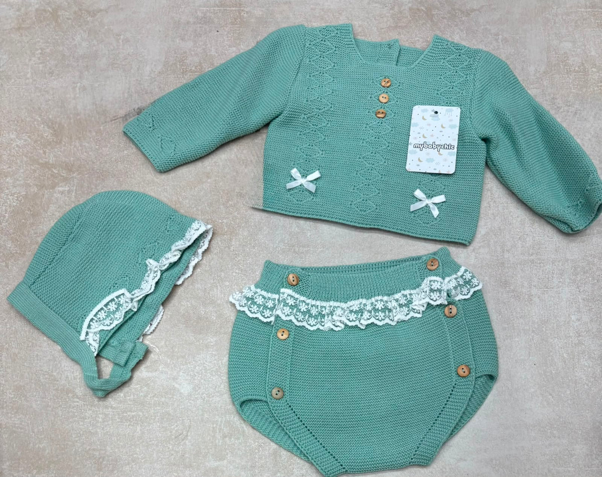 Completo 3 Pezzi Neonata in Maglia My Baby Chic – Art. 2478