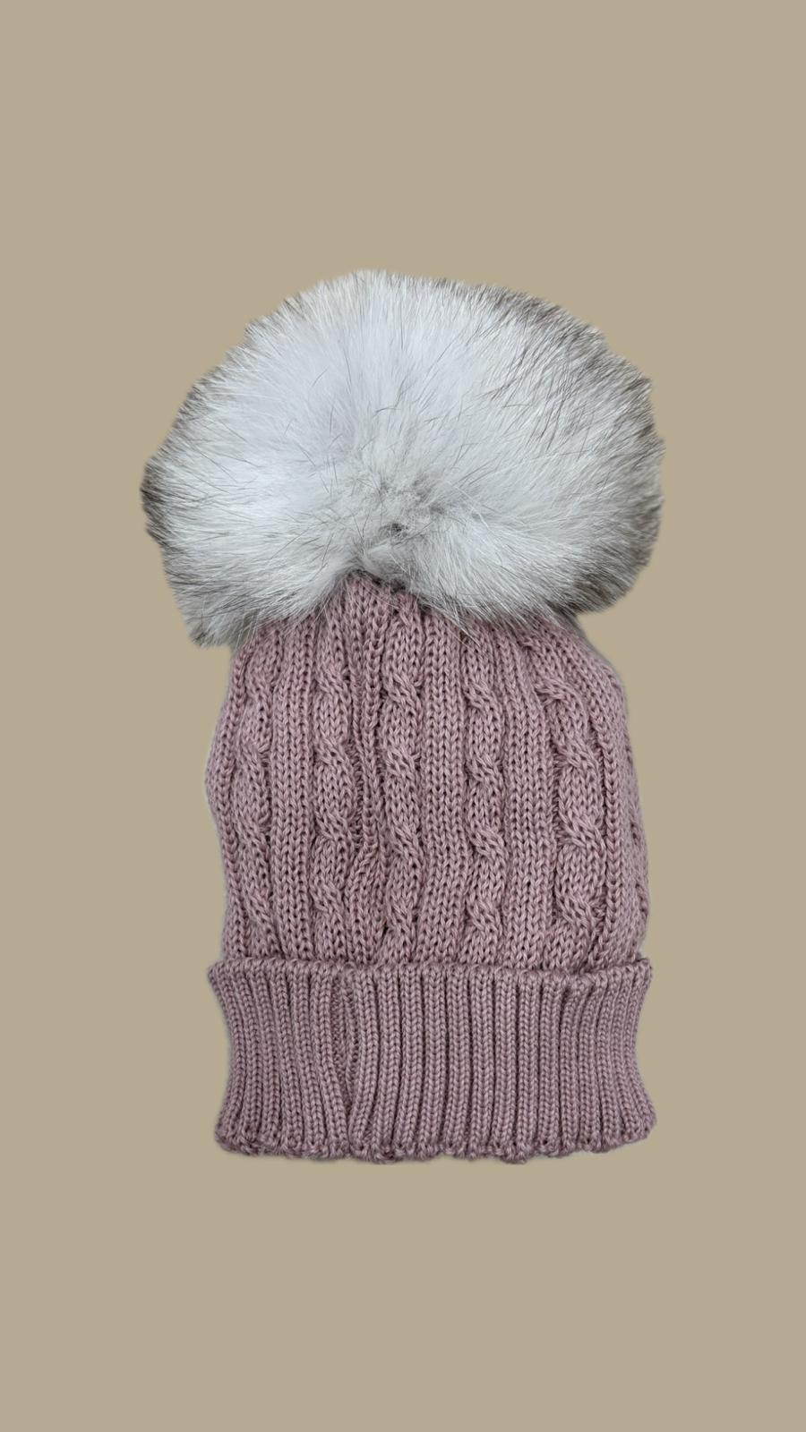 Cappello Neonato in Lana Merinos con Pon Pon di volpe Nancy Baby – Art. 1657