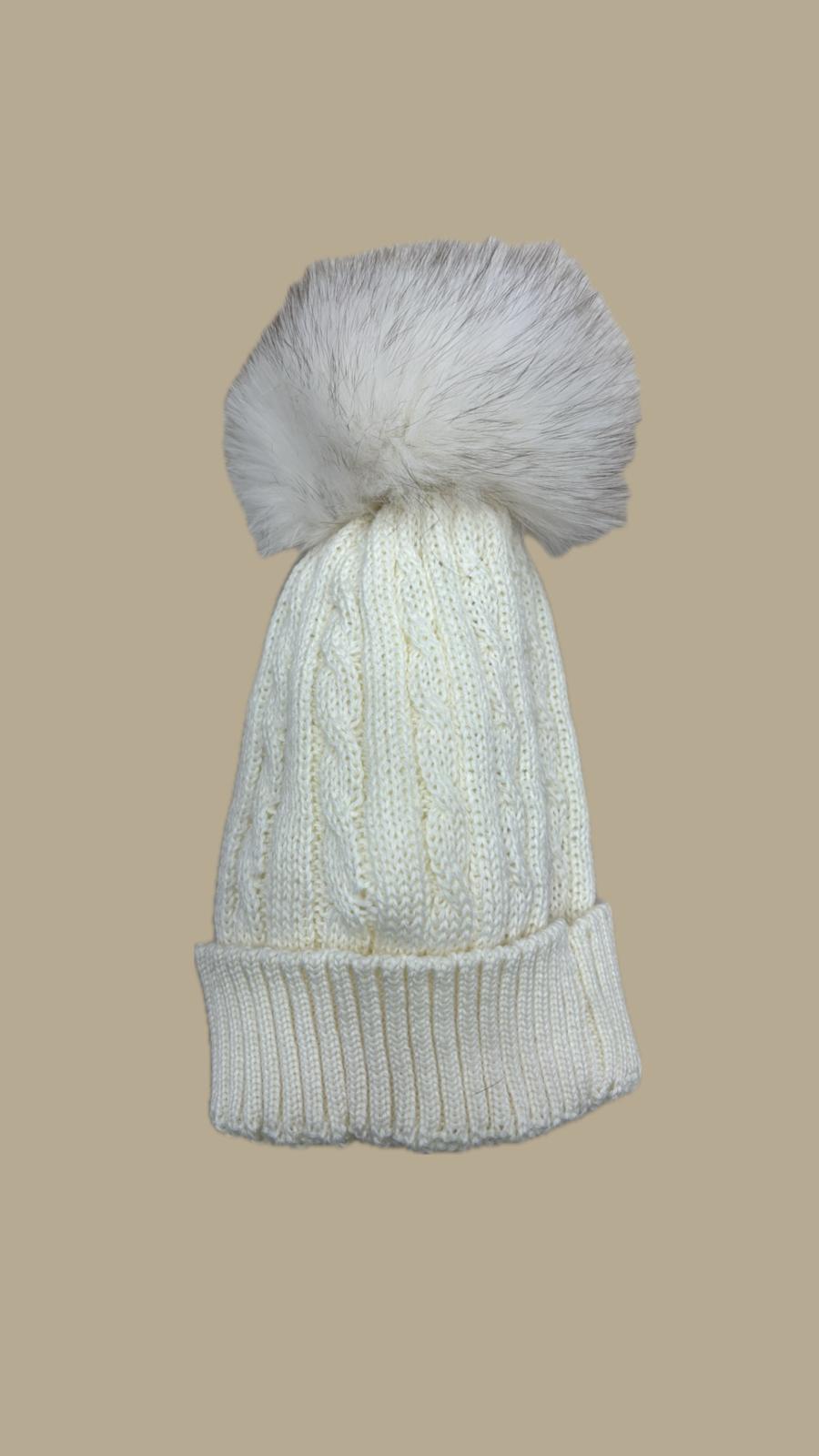 Cappello Neonato in Lana Merinos con Pon Pon di volpe Nancy Baby – Art. 1657