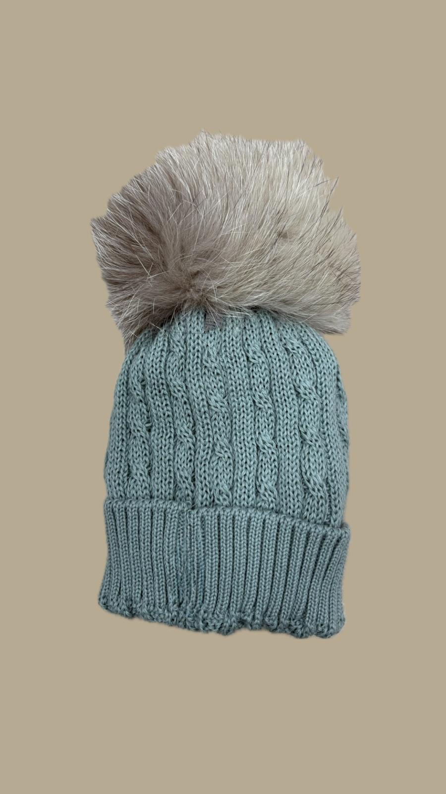 Cappello Neonato in Lana Merinos con Pon Pon di volpe Nancy Baby – Art. 1657