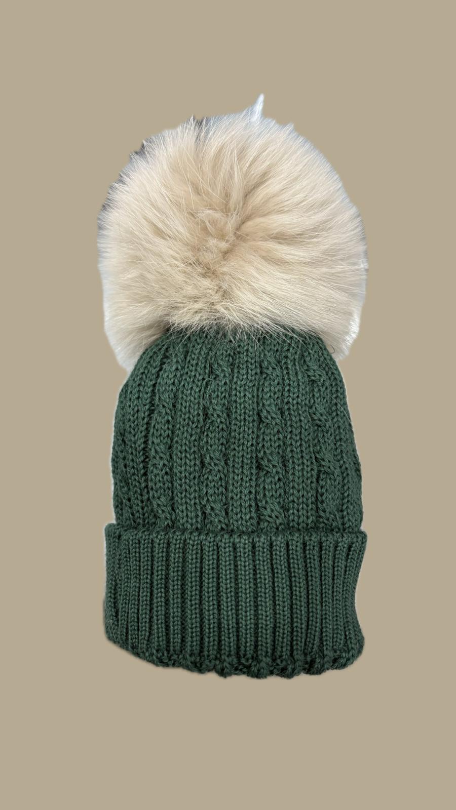 Cappello Neonato in Lana Merinos con Pon Pon di volpe Nancy Baby – Art. 1657