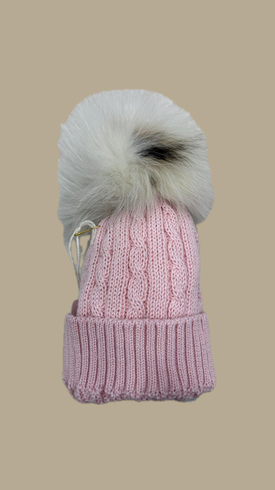 Cappello Neonato in Lana Merinos con Pon Pon di volpe Nancy Baby – Art. 1657