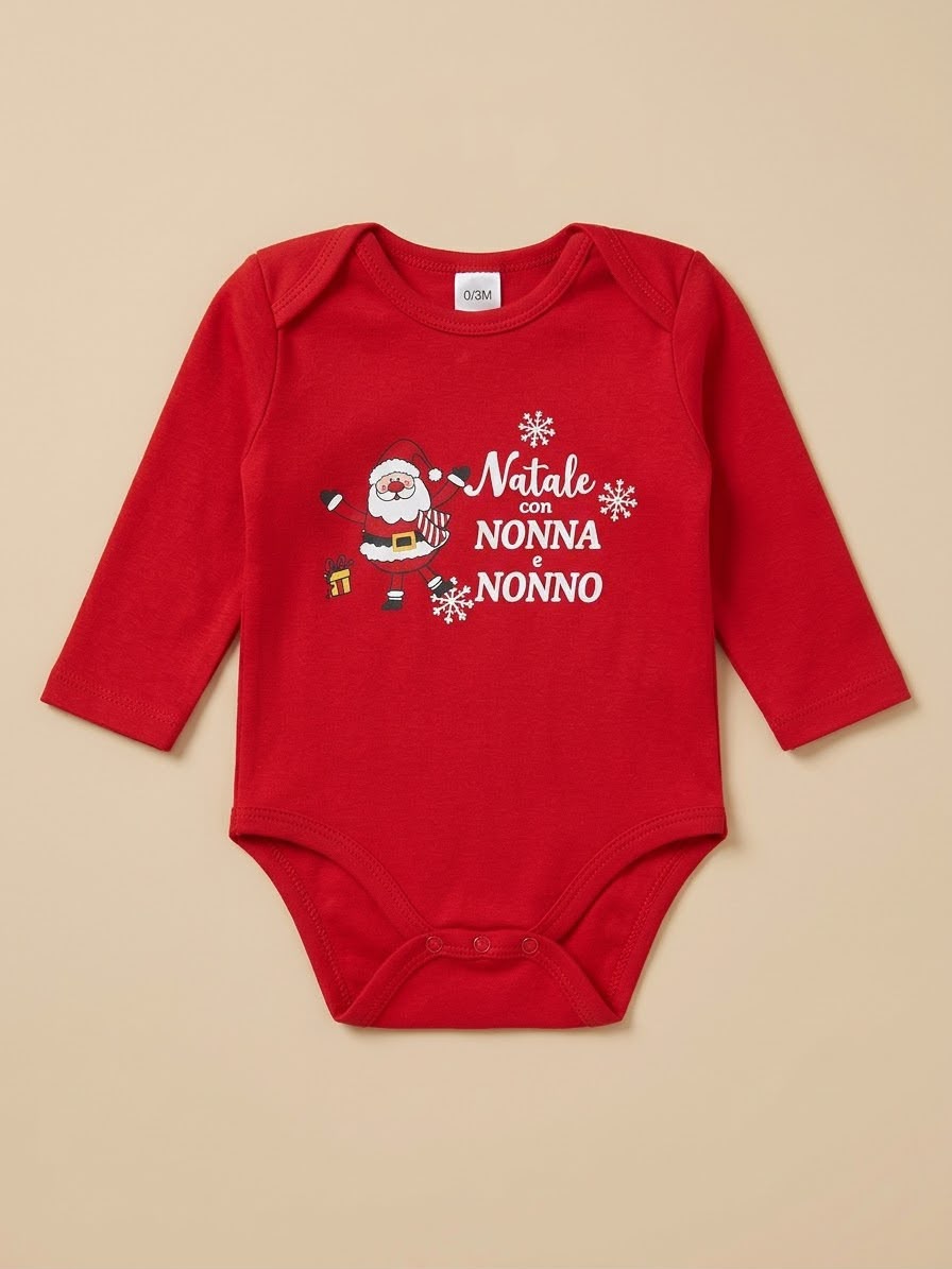 Body Natalizio Neonato in 100% Cotone Alta Linea – Natale con Mamma e Papà / Nonna e Nonno