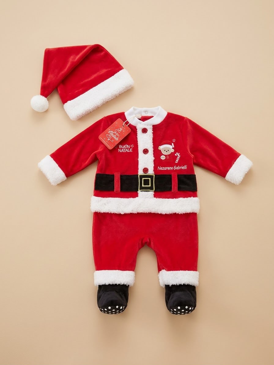Tutina Natalizia Babbo Natale con Cappellino in Ciniglia 2 Pezzi – Nazareno Gabrielli NG-2129