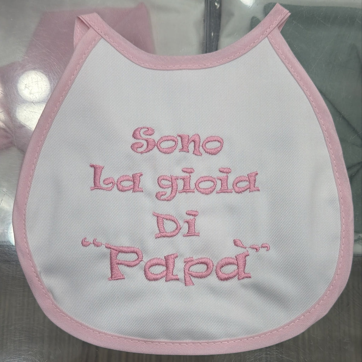 Bavetto Neonato Divertente Napoletano in Cotone – Bavaglino con Frasi Simpatiche Rosa Baby