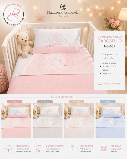 Completo Culla Nazareno Gabrielli NG-559 Carosello 4 Pezzi 100% Cotone