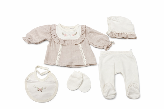 Completo Neonata Elegante in Cotone 5 Pezzi Cayzen Art. 2099