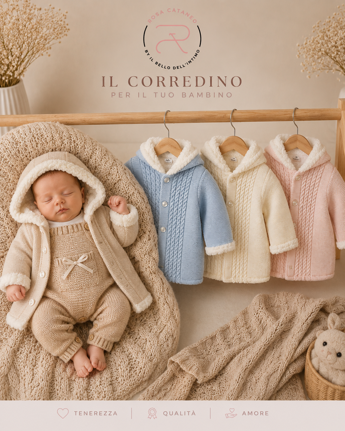 Cappottino Neonato in Lanetta con Cappuccio e Interno Morbido Melanie Art. J31