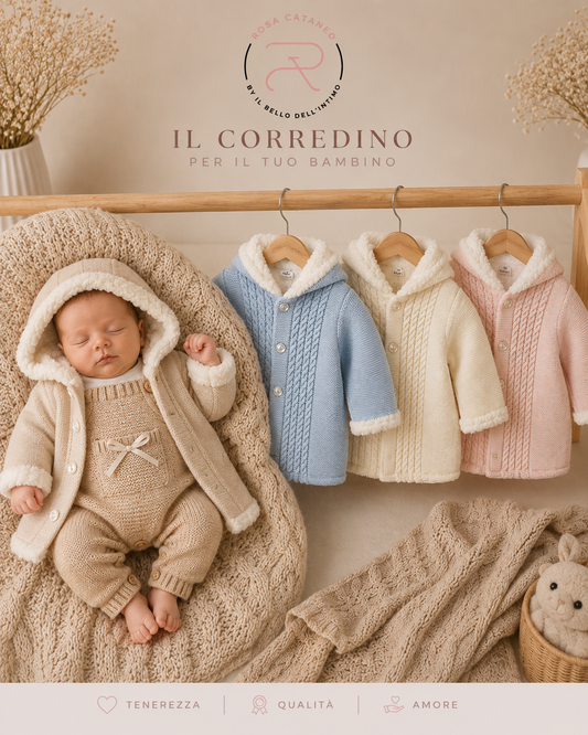 Cappottino Neonato in Lanetta con Cappuccio e Interno Morbido Melanie Art. J31