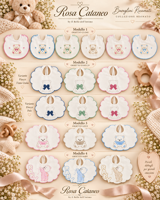 Bavette Neonato Ricamate Ornella – Collezione Orsetti