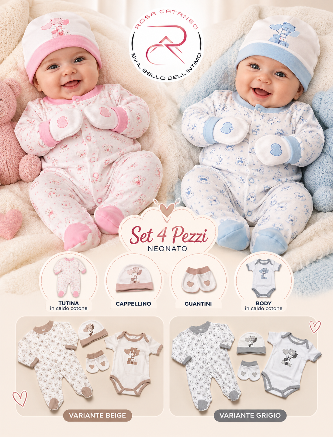 Set Regalo Nascita 4 Pezzi in Interlock Melanie – Art. GB100
