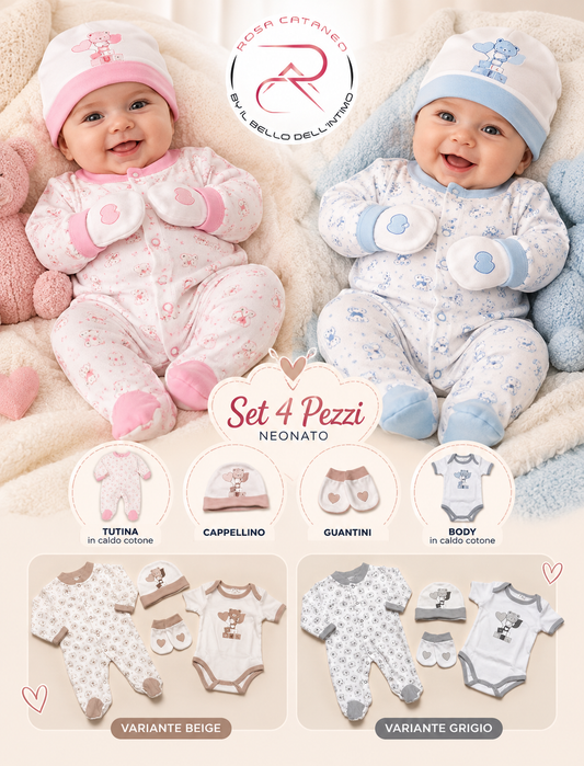 Set Regalo Nascita 4 Pezzi in Interlock Melanie – Art. GB100