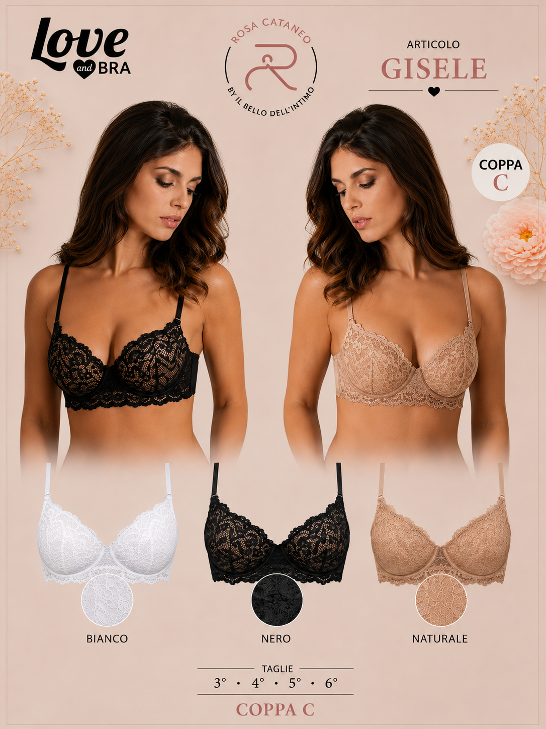 GISELE | Reggiseno Balconcino Coppa C in Pizzo Love and Bra