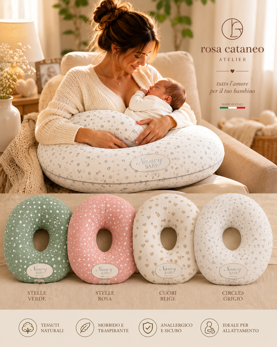 Cuscino Allattamento Nancy Baby Anallergico Traspirante Antiacaro Made in Italy