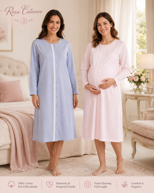 Camicia da Notte Premaman Aperta Avanti con Pizzo F1612