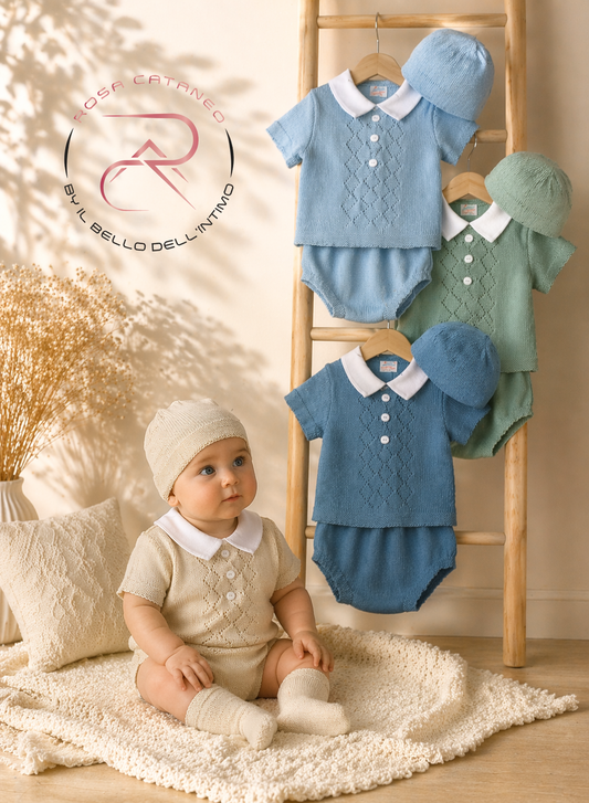 Completo neonato tipo filo con maglia+culotte+ cappello