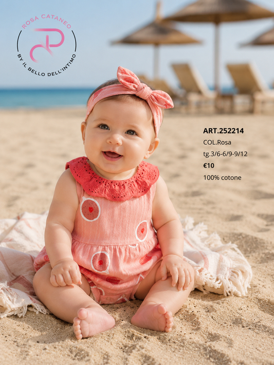 Pagliaccetto Neonata con Fascia Rosa 🍓