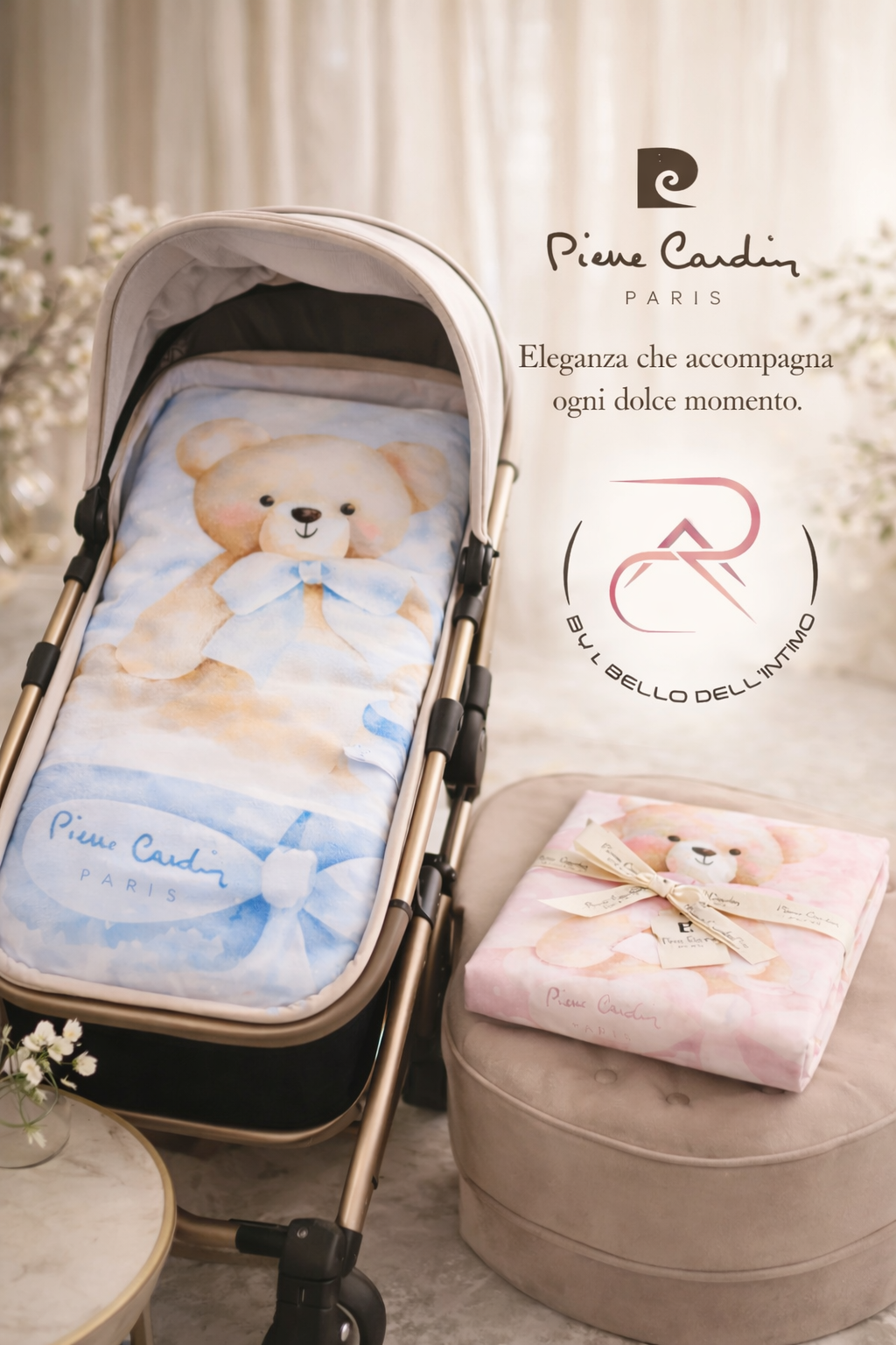 Copertina neonato in cotone Pierre Cardin per passeggino – fantasia orsetto
