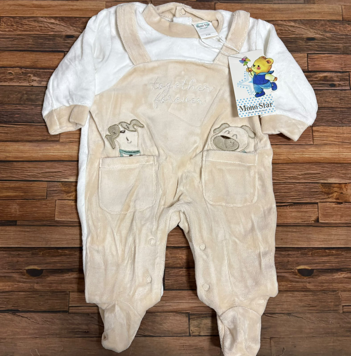 Tutina Neonato in Ciniglia Mono Star con Salopette – Art. XW-19158