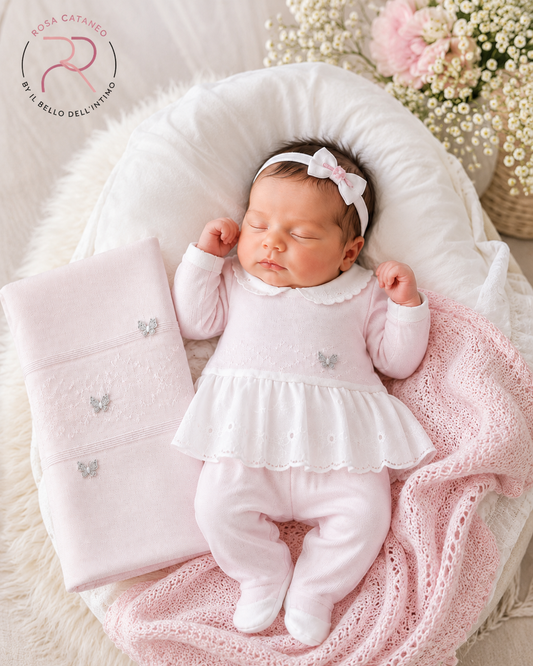 Uscita Clinica Neonata La Margherita Made in Italy – Vestina con Leggings + Copertina Coordinata