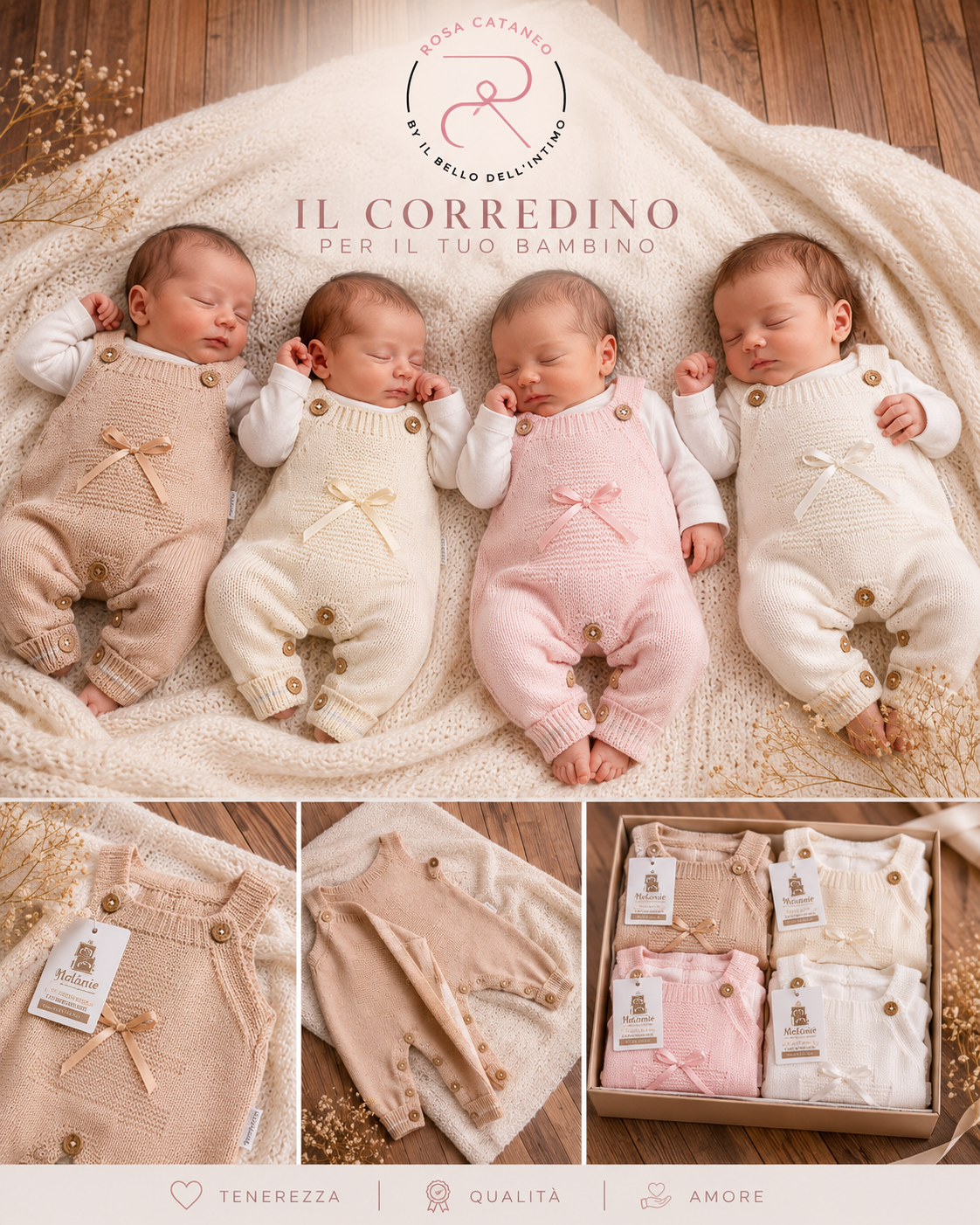 Completo Neonato Melanie in Tricot con Lupetto e Salopette Stella Art. LA04
