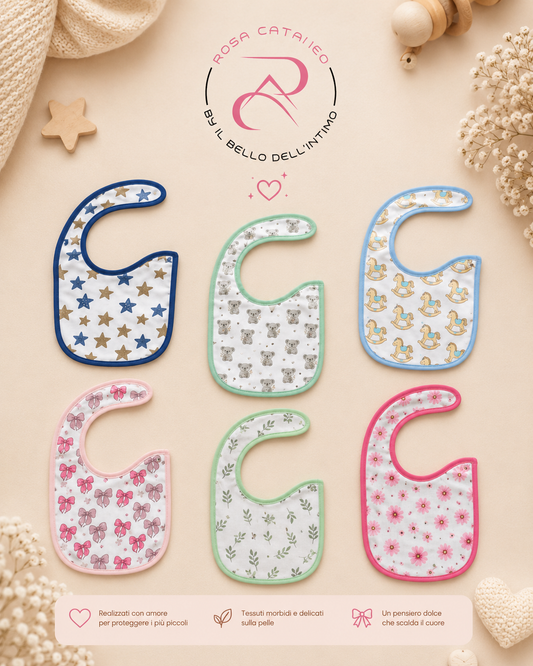 Set 6 Bavaglini Neonato in Cotone con Chiusura a Bottone – Bavetti Assorbenti Fantasia