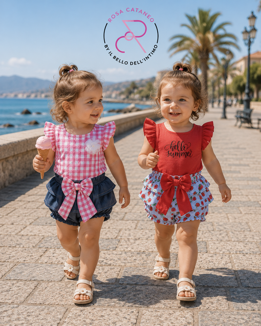 Pagliaccetto Neonata Rosso e Fucsia in Cotone – Art. 6113