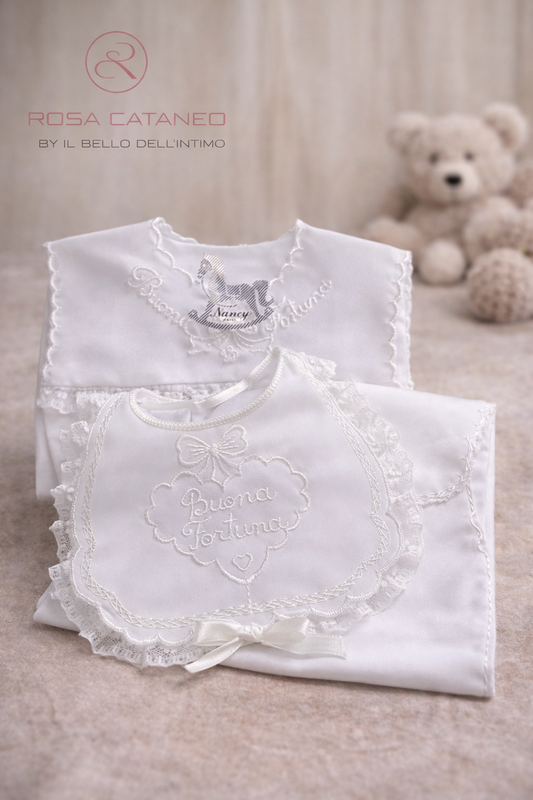 ✨ Set Fortuna Neonato in Seta – Bavetta + Camicina ✨