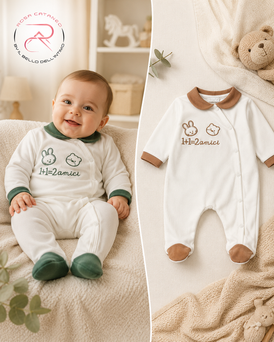 Tutina Neonato in Interlock “1+1=2 Amici” – Les Jolies