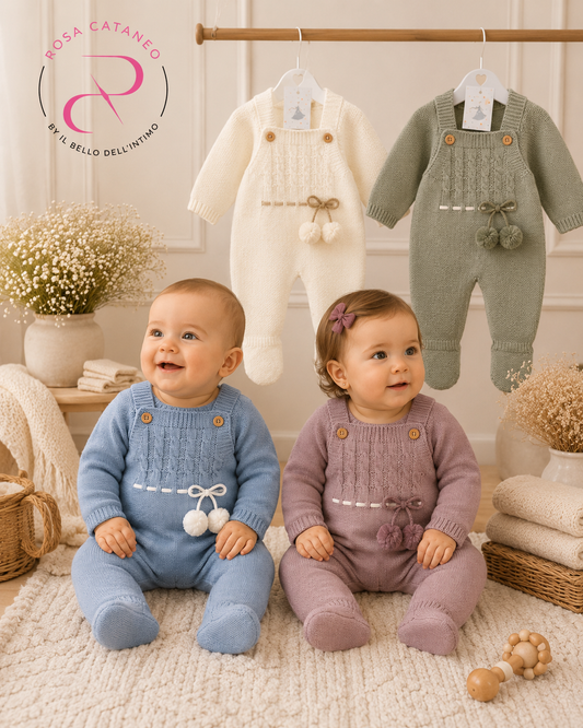 Salopette Neonato in Maglia con Pompon REF. 590