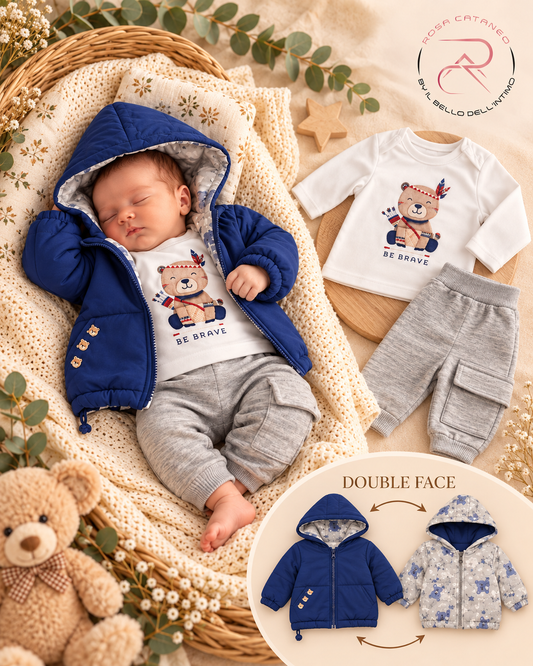 Completo Neonato 3 Pezzi con Giubbino Double Face Last Star Mini – Art. NEO-709