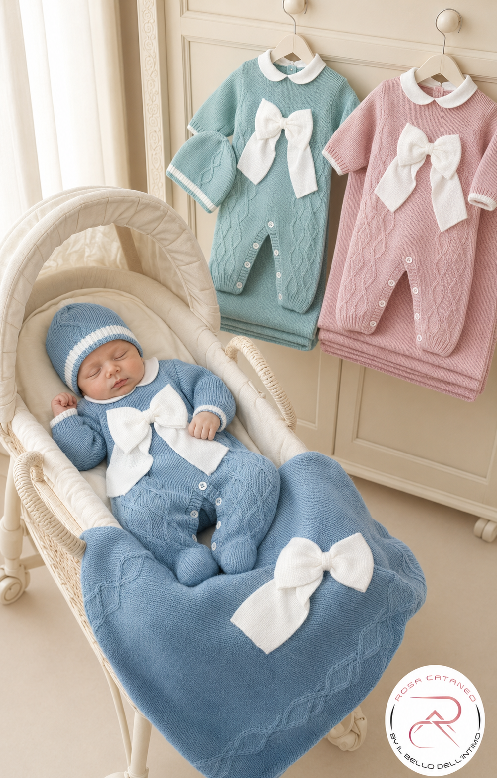 Set Neonato 3 Pezzi Tutina Coperta e Cappello in Maglia Nazareno Gabrielli NG-3488