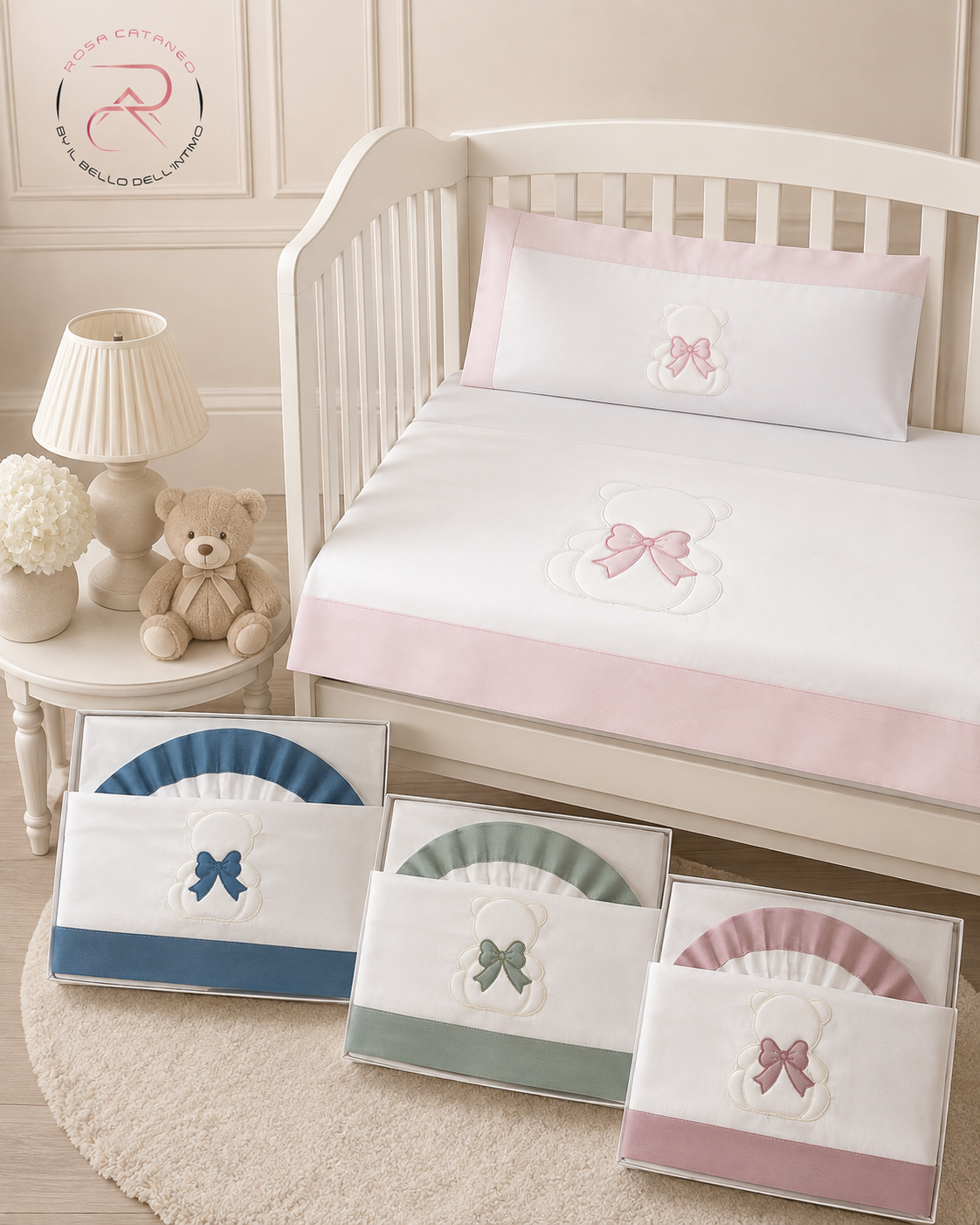 Completo Lenzuola Lettino 3 Pezzi 100% Cotone Orsetto – Ornella Art. LL018-166