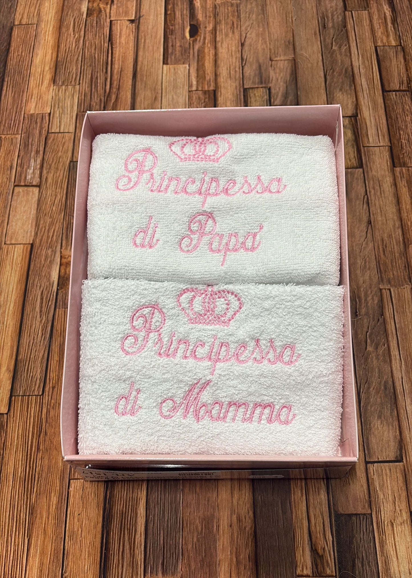 Coppia Asciugamani Neonato Ricamati in Spugna Puro Cotone Art.1517